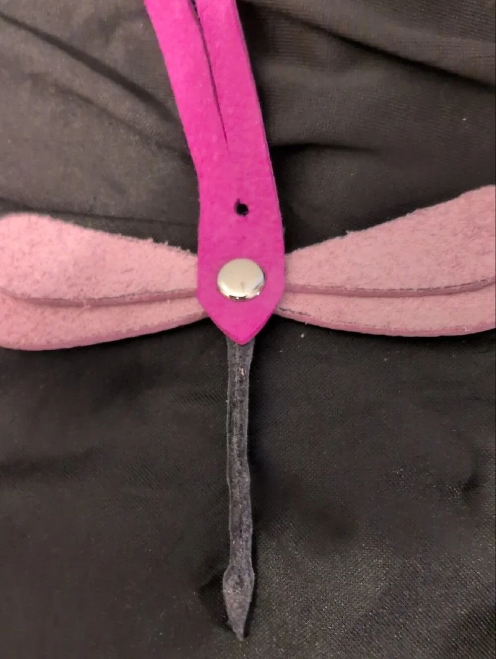 Hand Made Leather Iridescent Dragonfly Bag Charm — Purple Accent
